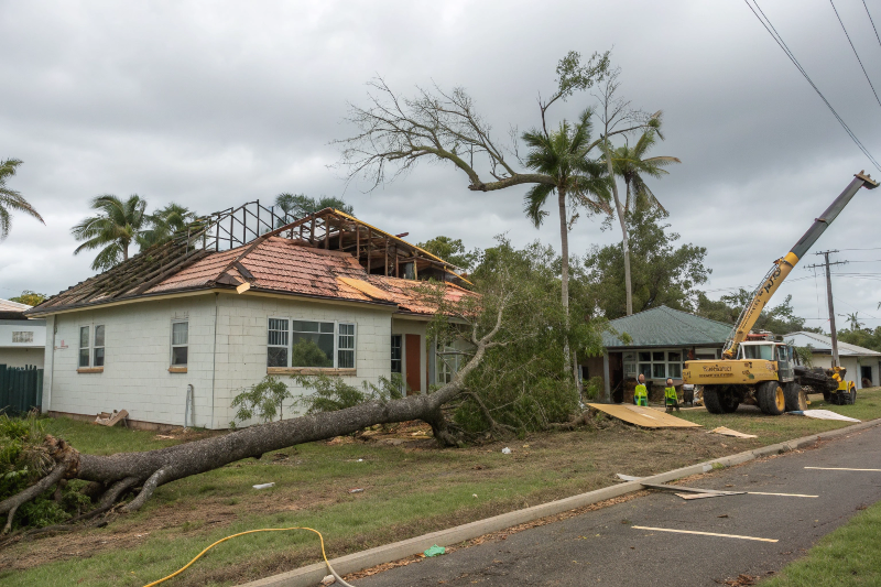 Cyclone damaged house requiring emergency demolition services in Townsville North Queensland