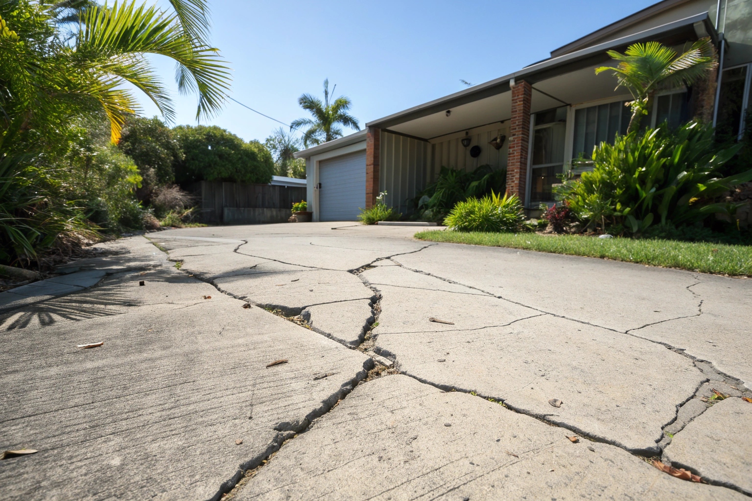 Cracked concrete driveway requiring demolition in Townsville