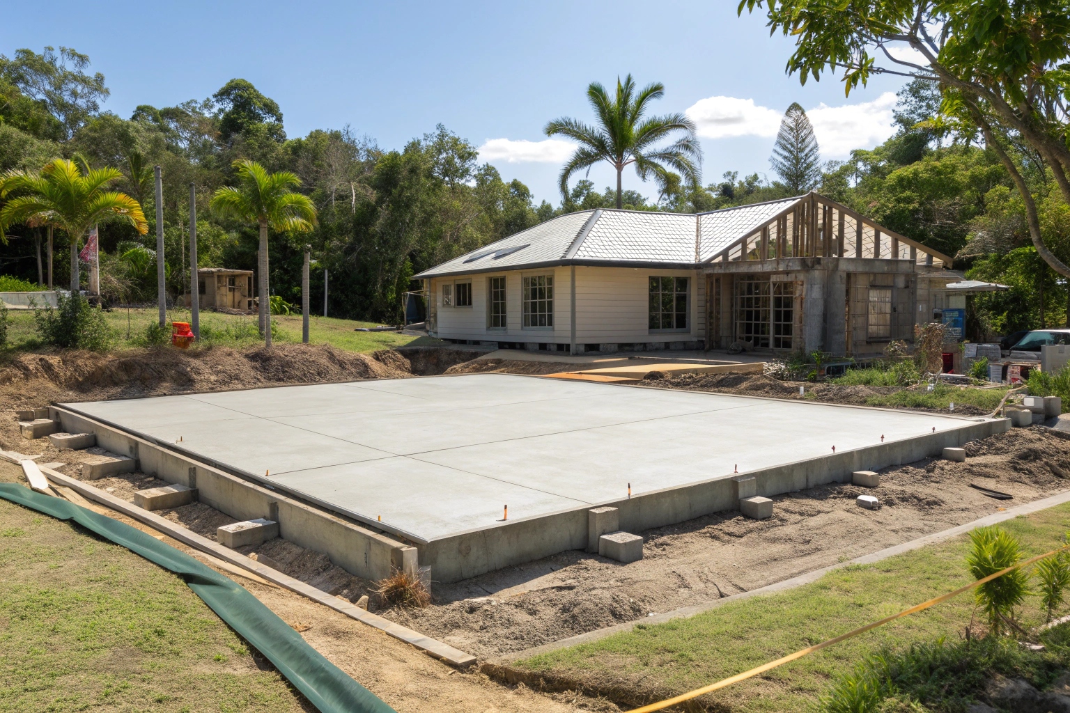 Completed concrete footings and slab foundation for new home construction in Townsville