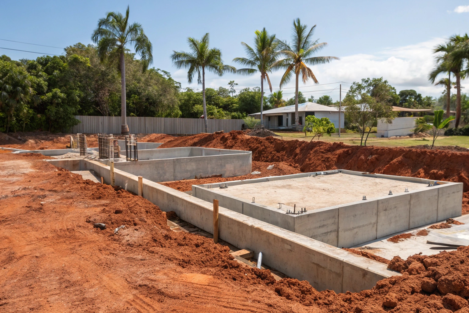 Concrete footings freshly poured on Townsville residential property with reactive clay soil