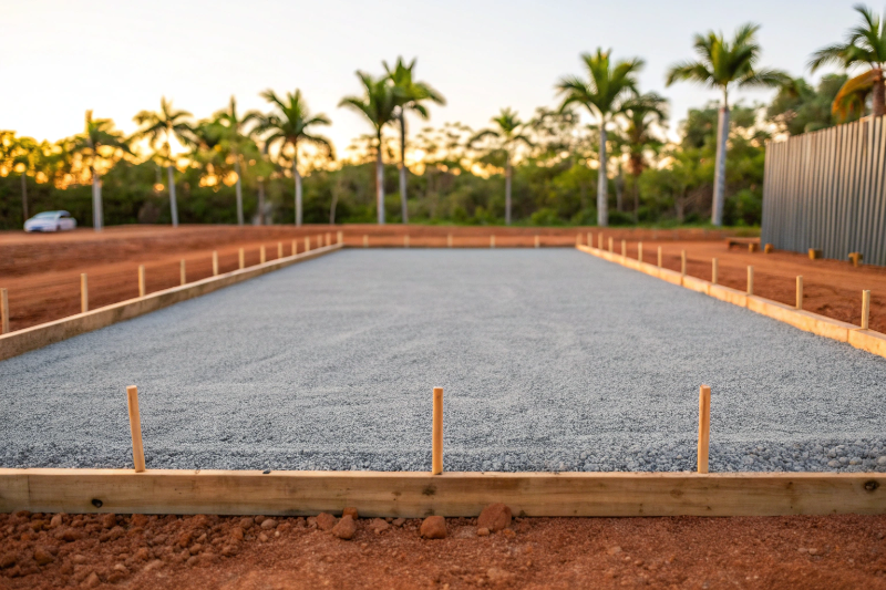 Compacted and leveled building site ready for concrete installation in Townsville