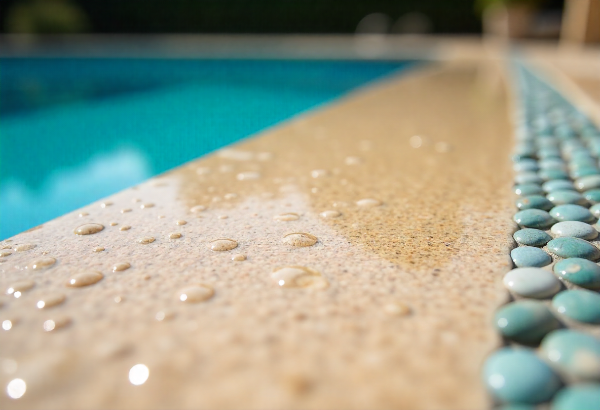 wet exposed aggregate concrete pool surround surface