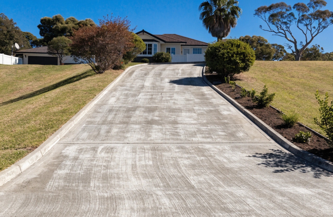 Concrete driveway on a sloped Mount Louisa residential block