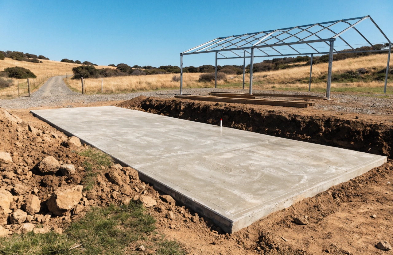 Freshly poured concrete shed slab on a Rasmussen rural property