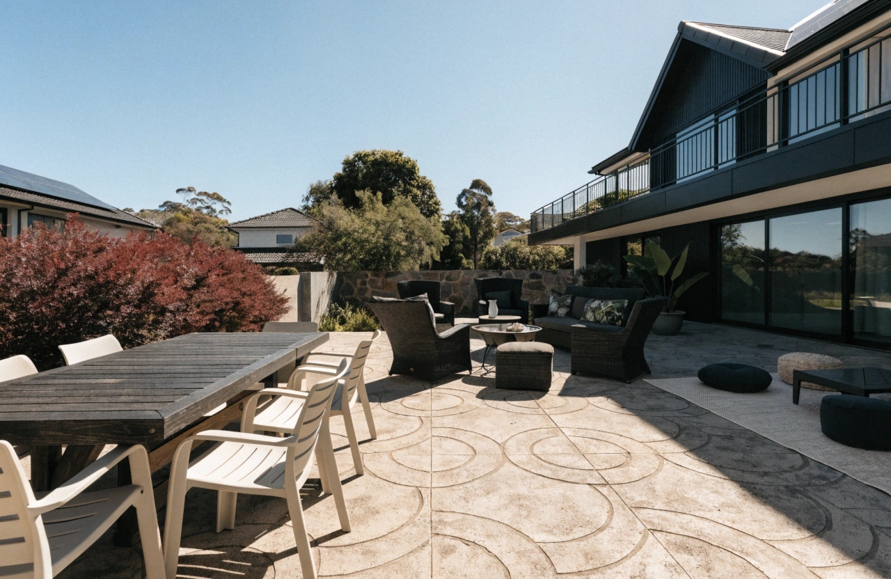Stamped concrete patio at a Bushland Beach property